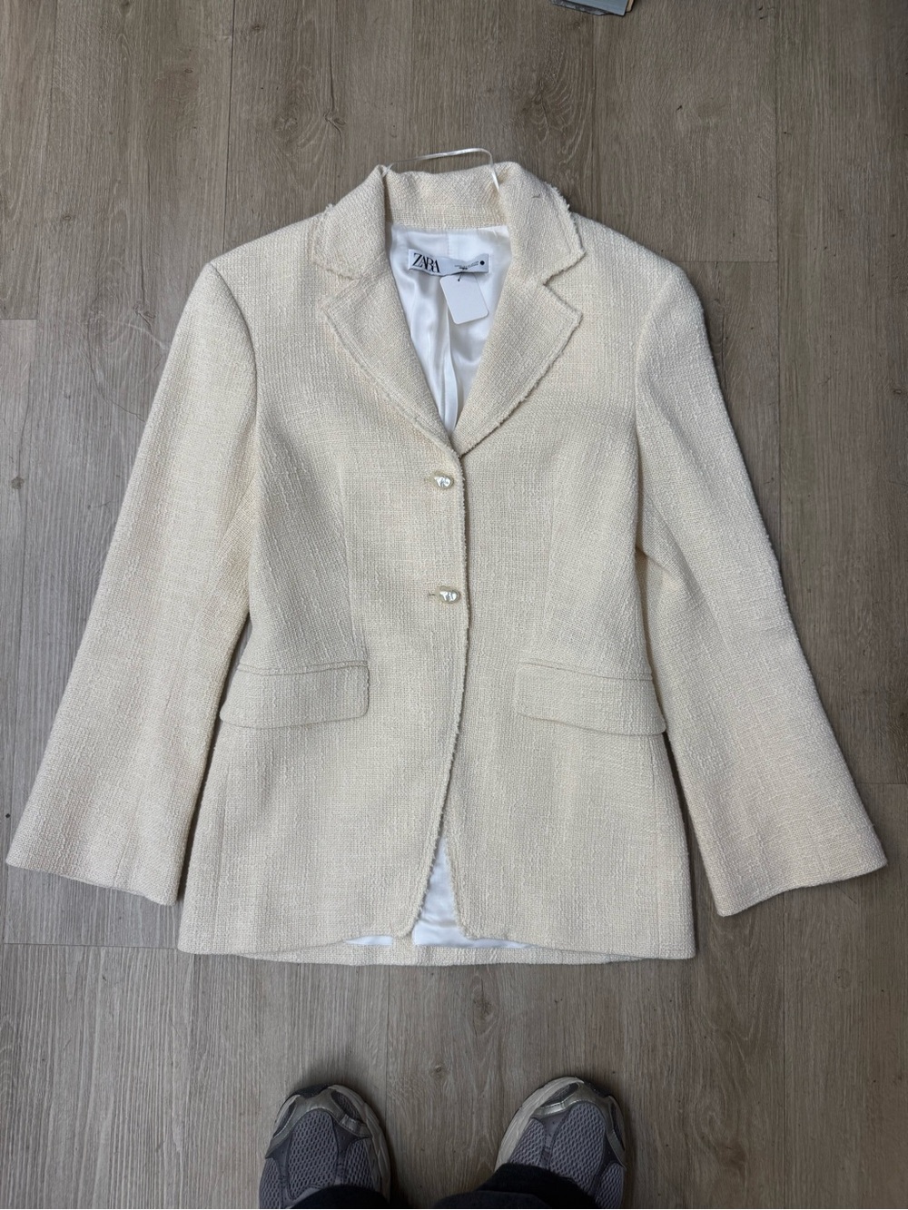 Zara Cream Linen Textured Blazer Sz Xs